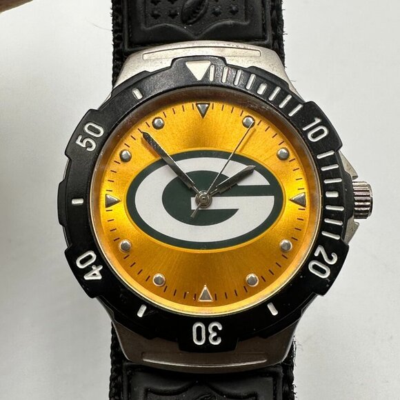 Green Bay Packers Watch Men Yellow Logo Dial Nylon Strap Band New Battery - Picture 1 of 14
